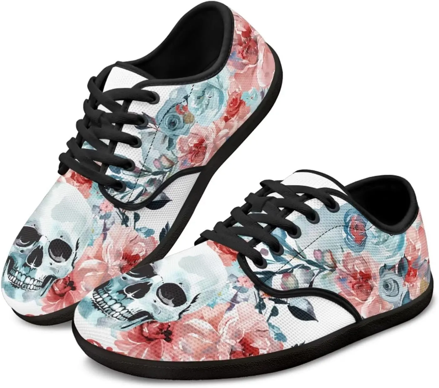 Skull Print Walking Shoes Running Sneakers Fashion Work Flats Lace-Up Driving Loafers for Women