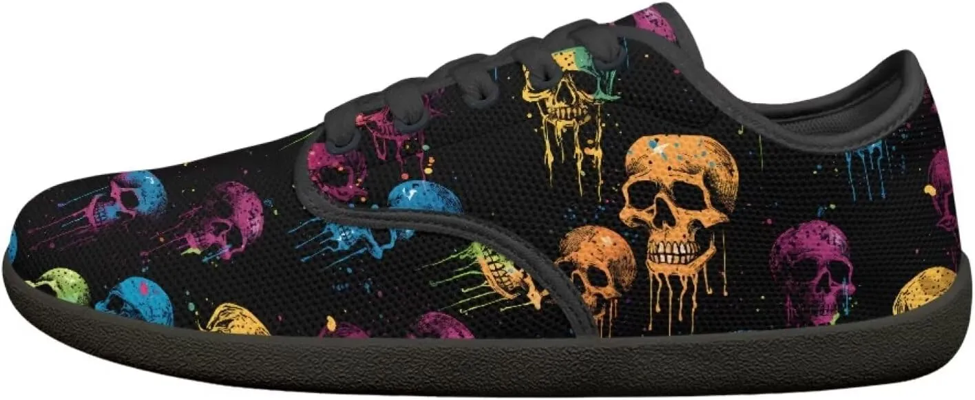 Skull Print Walking Shoes Running Sneakers Fashion Work Flats Lace-Up Driving Loafers for Women