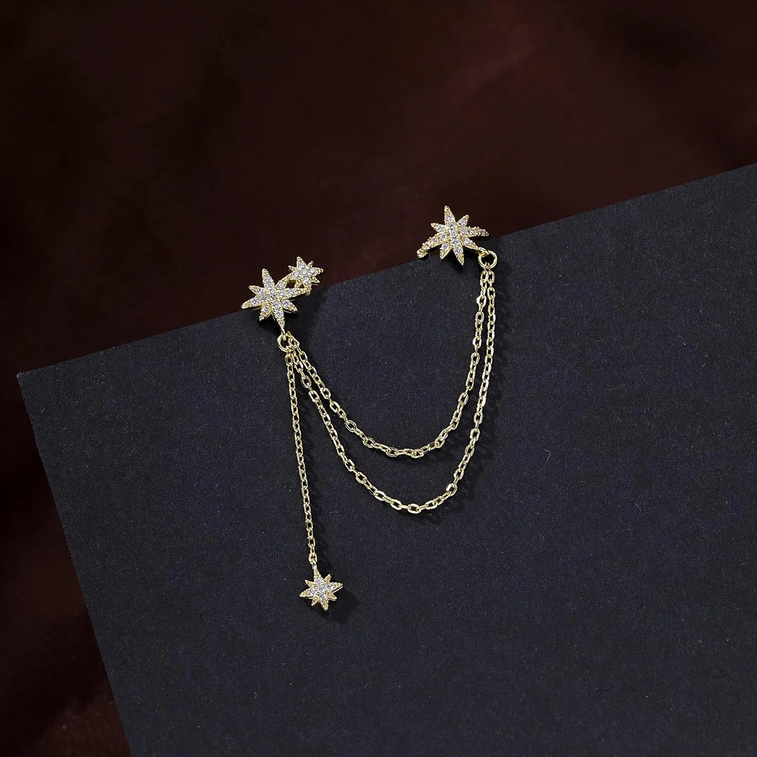 SLUYNZ 925 Sterling Silver Fashion Star Cuff Earring Chain for Women Star Crawler Earring Wrap Earrings