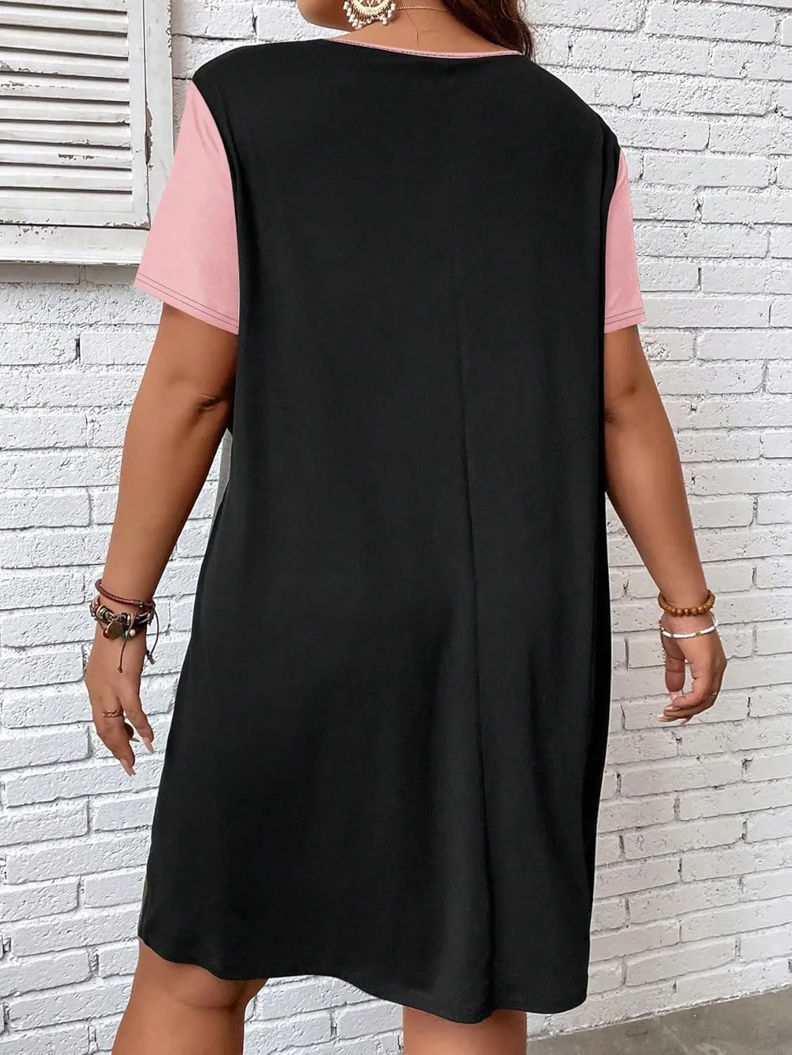 SOLY HUX Women's Plus Size Dress Color Block Short Sleeve T Shirt Dress Casual Summer Dresses