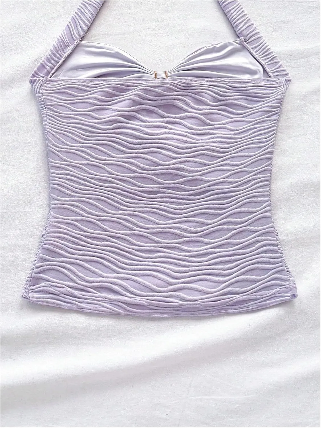 SOLY HUX Women's V Neck Halter Tops Open Back Y2k Ruched Floral Metal Summer Going Out Cami Tops