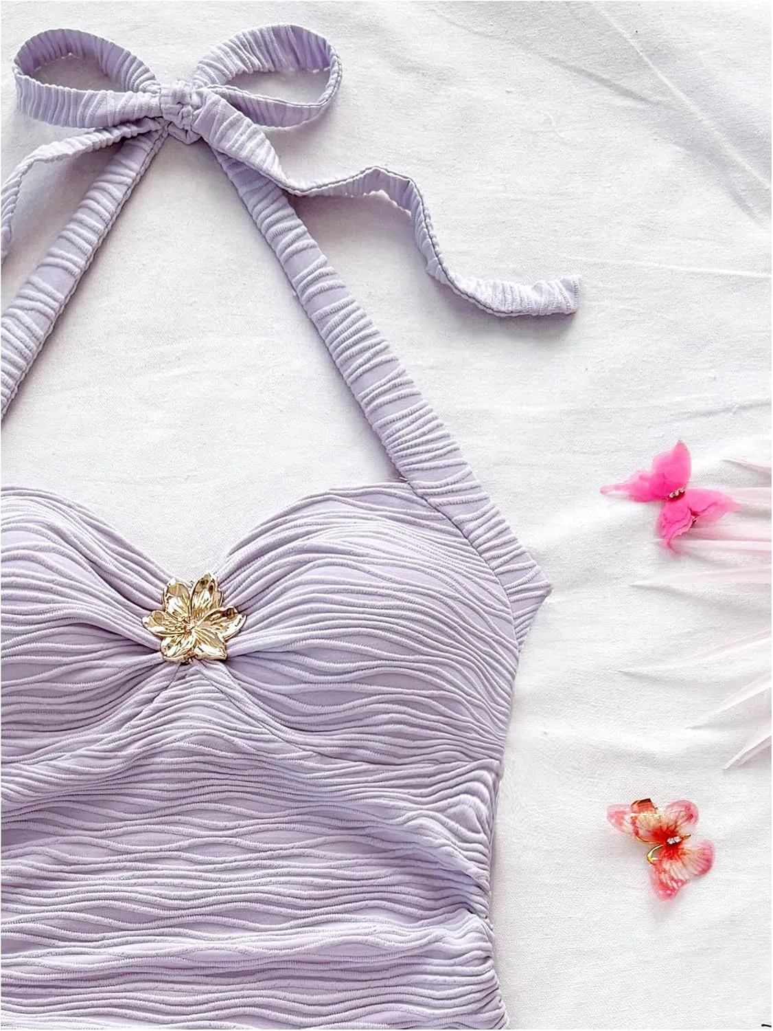 SOLY HUX Women's V Neck Halter Tops Open Back Y2k Ruched Floral Metal Summer Going Out Cami Tops