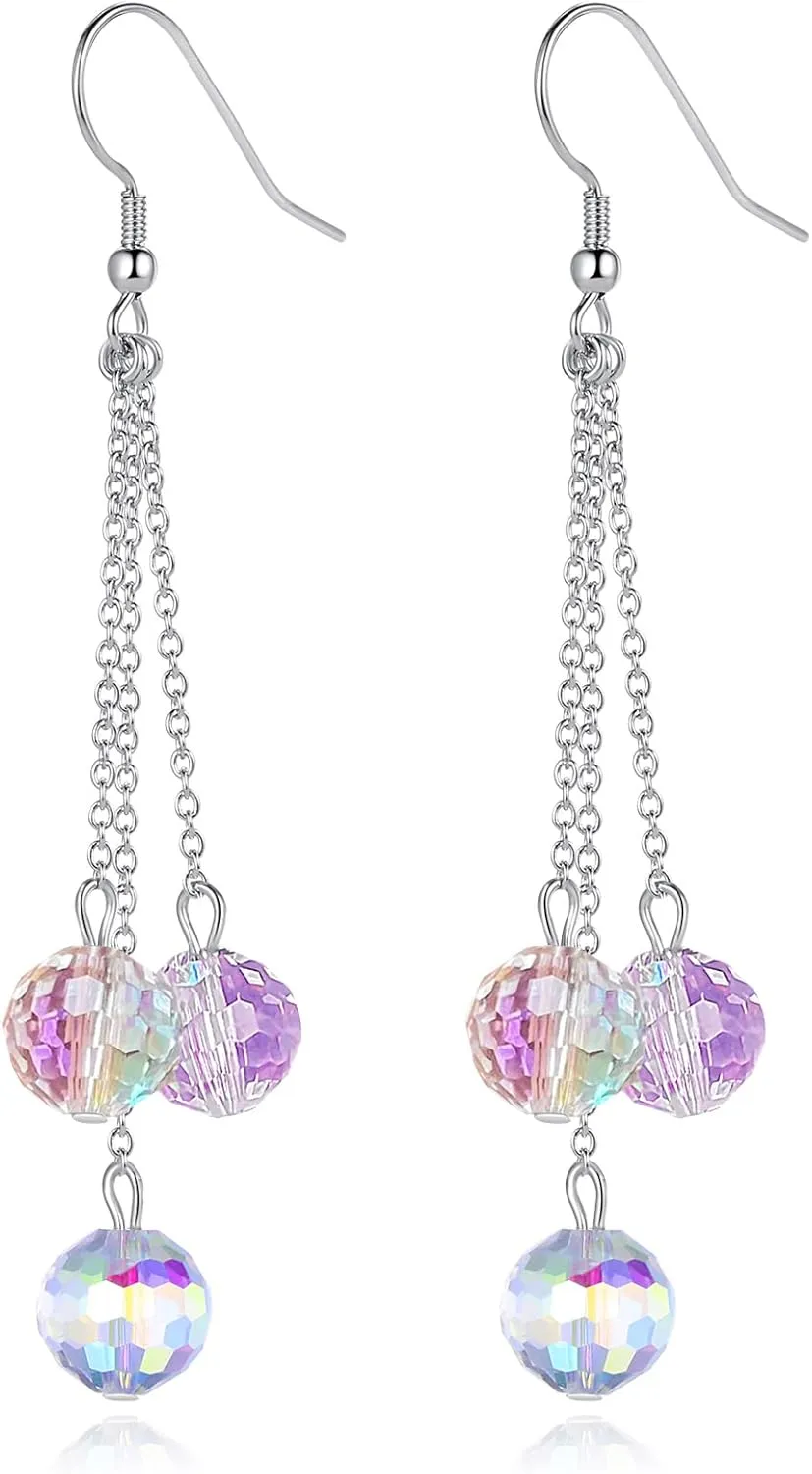 Sparkly Disco Earrings for Women Party Prom Glass Crystal Drop Dangle Earrings Disco Jewelry Glitter Ball Beads Earrings Dangling 925 Sterling Silver Hook Earring