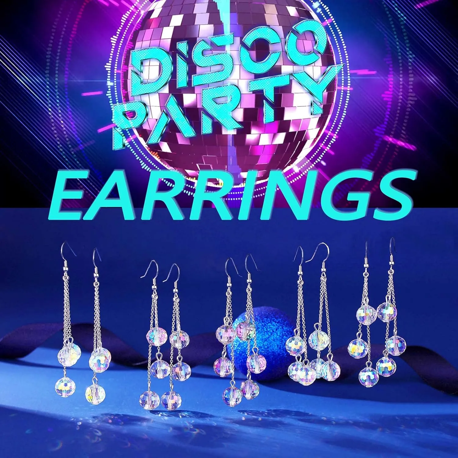 Sparkly Disco Earrings for Women Party Prom Glass Crystal Drop Dangle Earrings Disco Jewelry Glitter Ball Beads Earrings Dangling 925 Sterling Silver Hook Earring