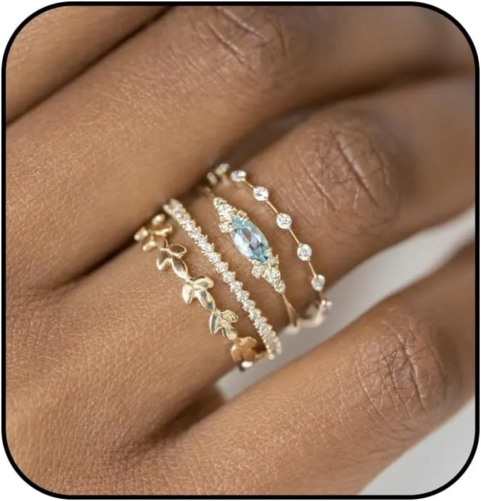 Stackable Gold Rings for Women Dainty 14K Gold Plated Stacking Thumb Ring Set Chunky Band Rings Trendy Statement Cubic Zirconia Promise Wedding Engagement Rings Trendy Knuckle Rings Size 5 6 7 8 9 10