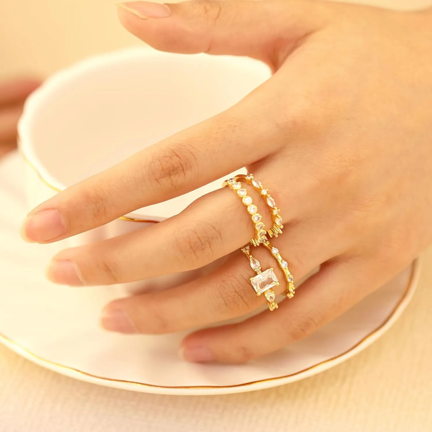 Stackable Gold Rings for Women Set Dainty 14K Trendy Gold Plated Cubic Zirconia Non Tarnish Stacking Fashion Ring Jewelry