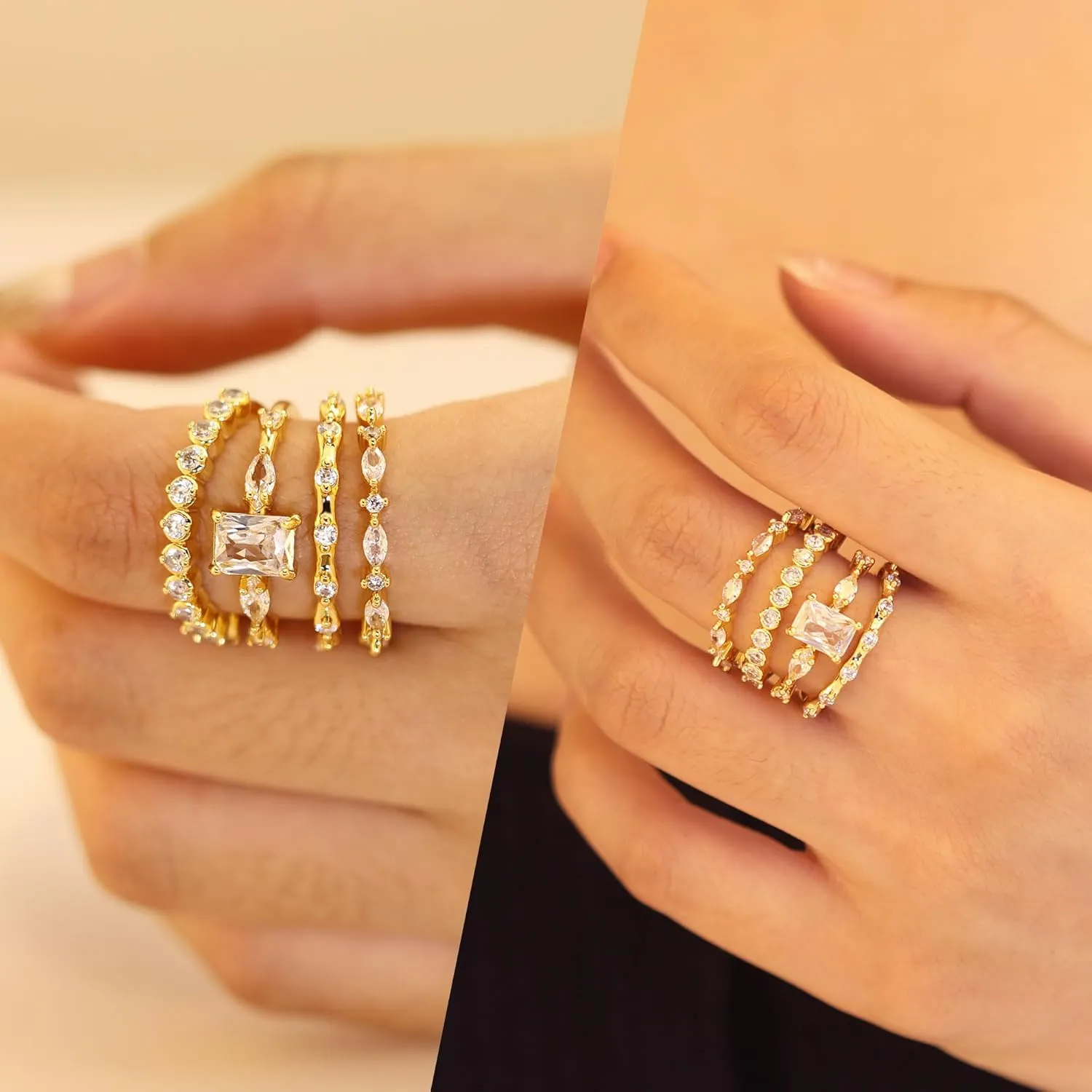 Stackable Gold Rings for Women Set Dainty 14K Trendy Gold Plated Cubic Zirconia Non Tarnish Stacking Fashion Ring Jewelry