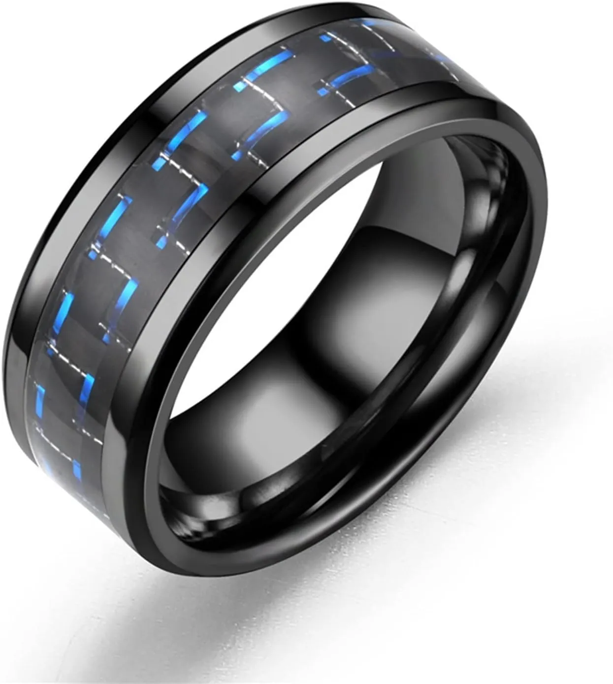 Stainless Steel Ring for Couple,Black Plated Gold Tungsten Carbon Fiber Inlay Engagement Band Stackable Knuckle Ring Set
