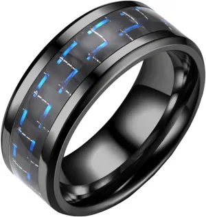 Stainless Steel Ring for Couple,Black Plated Gold Tungsten Carbon Fiber Inlay Engagement Band Stackable Knuckle Ring Set
