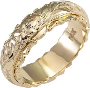 Stainless Steel Ring for Lady,Gold Plated Wedding Chunky Band Hollow Carved Rose Flower Statement Ring Jewelry Birthday Gift