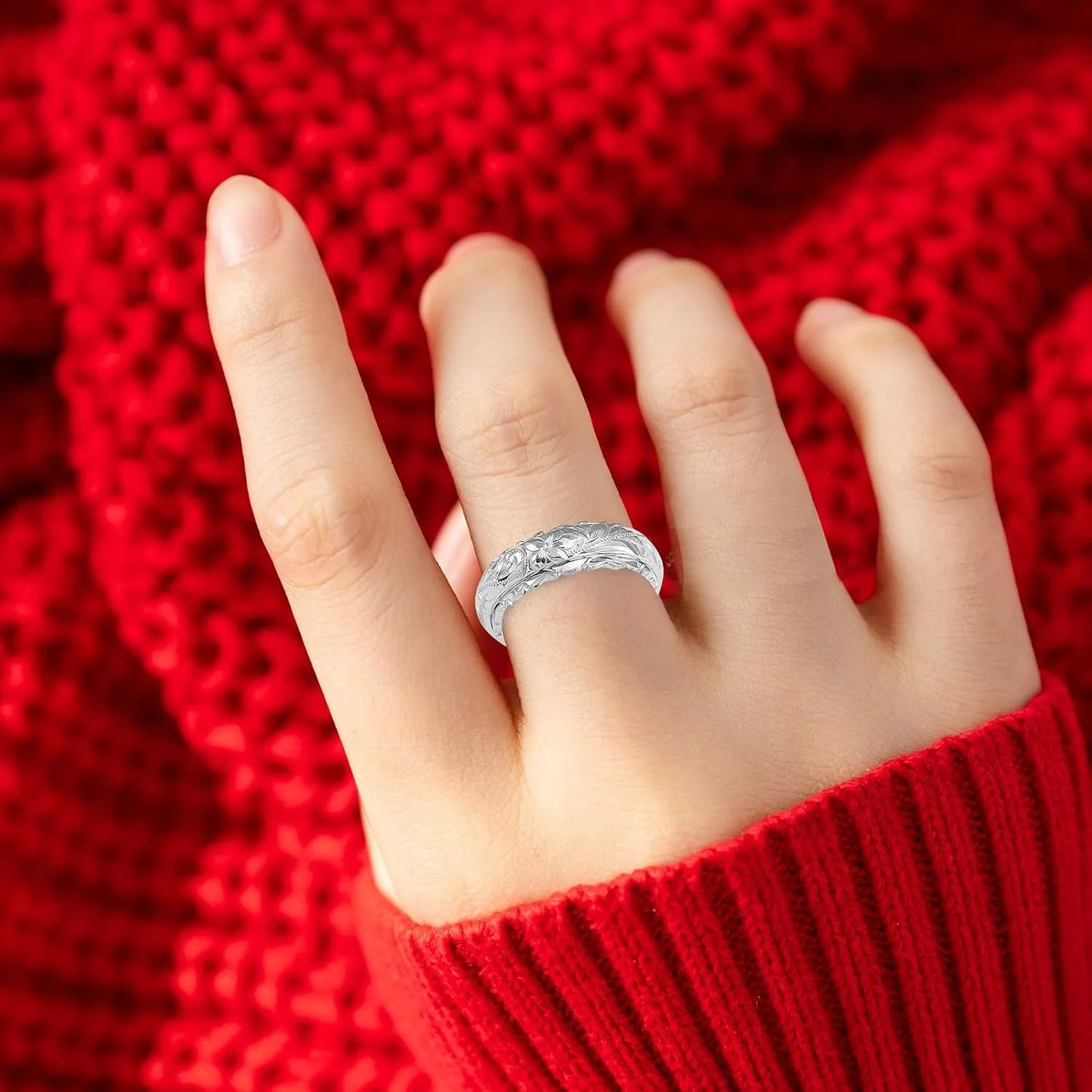 Stainless Steel Ring for Lady,Gold Plated Wedding Chunky Band Hollow Carved Rose Flower Statement Ring Jewelry Birthday Gift