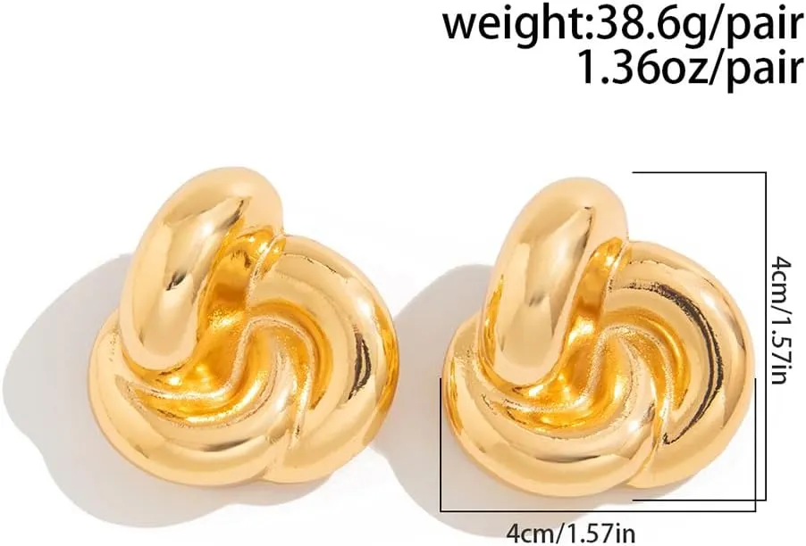 Statement Chunky Big Gold Twist Knot Stud Earrings for Women, SAVNOJW Vintage Large Thick Silver Spiral Earrings Unique Irregular Geometric Twisted Ear Jewelry