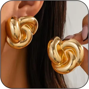 Statement Chunky Big Gold Twist Knot Stud Earrings for Women, SAVNOJW Vintage Large Thick Silver Spiral Earrings Unique Irregular Geometric Twisted Ear Jewelry