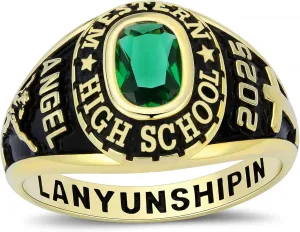 Sterling Silver Class Rings Personalized Custom Rings Class Rings for Women High School Birthstone Rings Graduation Rings Size 5-15 College Rings for Women
