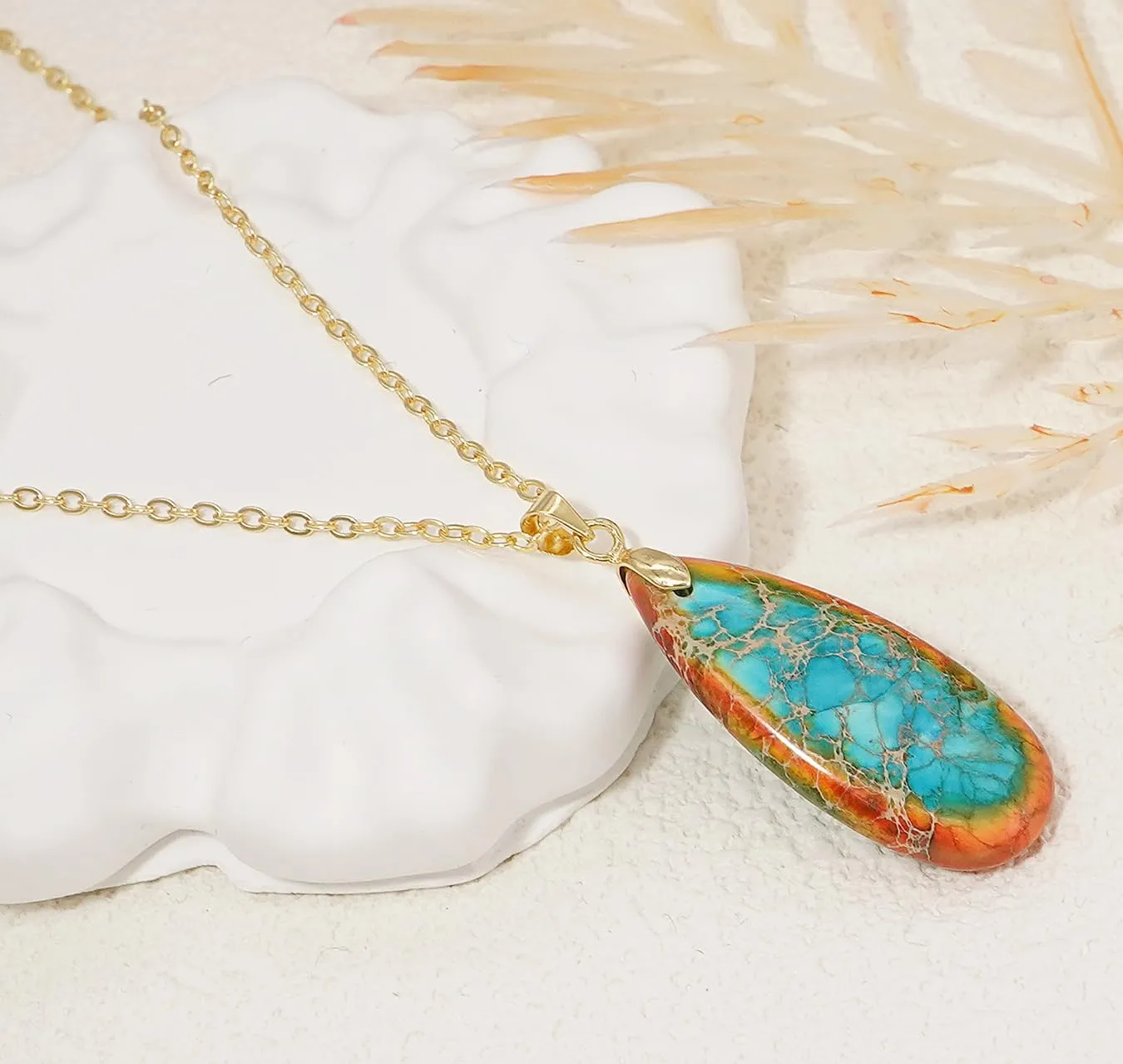 Stone Necklaces for Women Teardrop Gemstone Pendant Necklace 14K Natural Stone Chain Necklaces