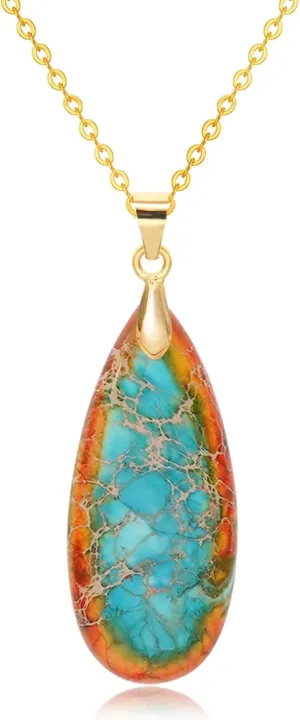 Stone Necklaces for Women Teardrop Gemstone Pendant Necklace 14K Natural Stone Chain Necklaces