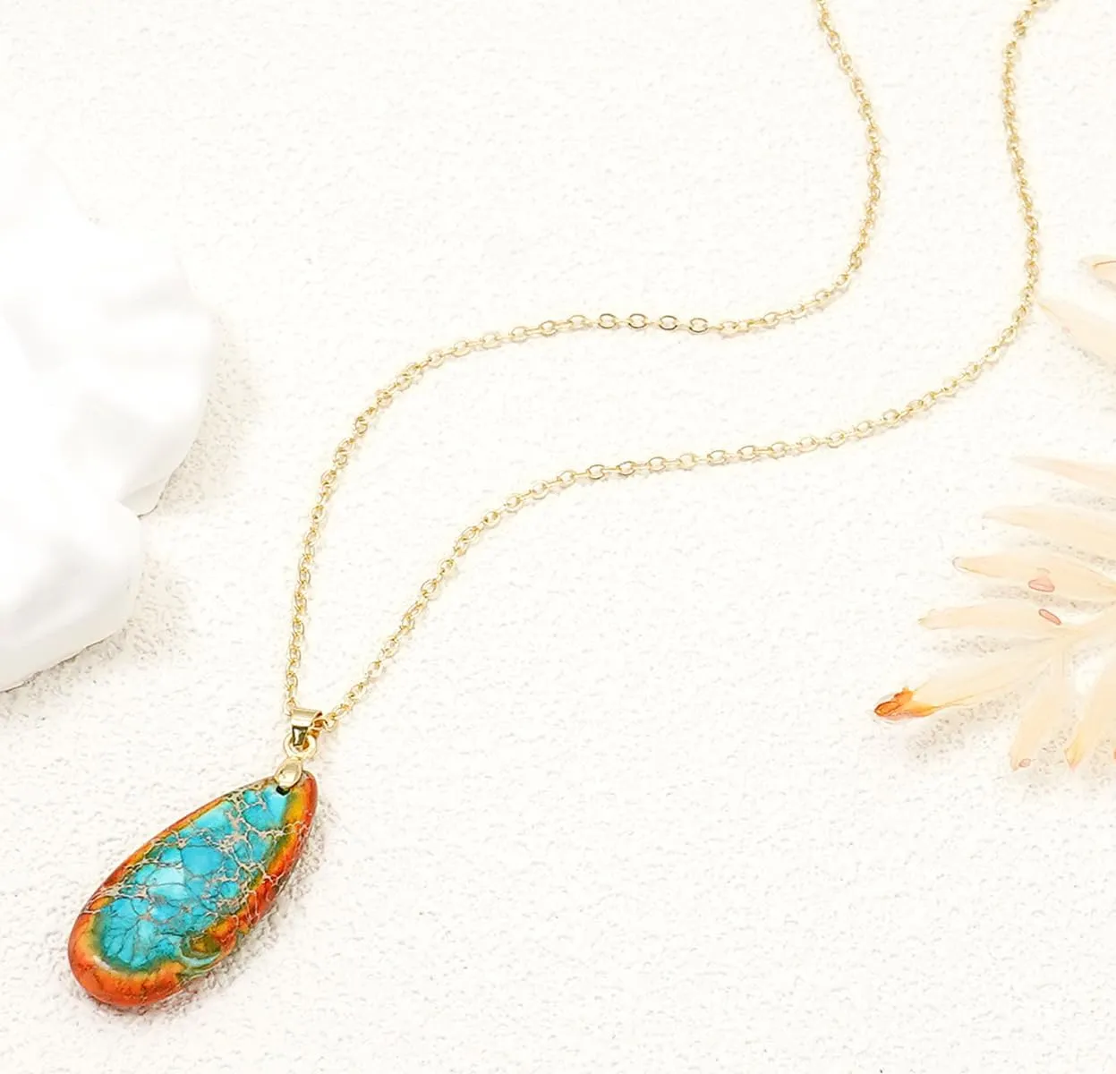 Stone Necklaces for Women Teardrop Gemstone Pendant Necklace 14K Natural Stone Chain Necklaces