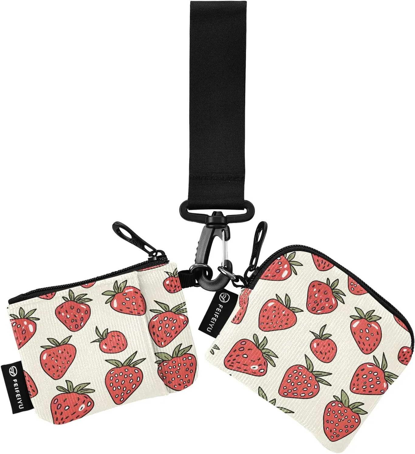Strawberry Mini Zip Around Wristlet Wallets with Detachable Women Dual Pouch