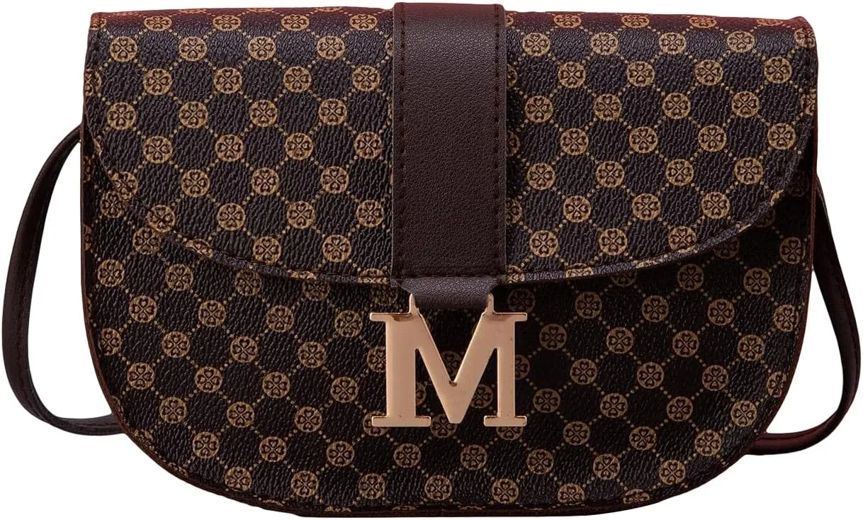 SweatyRocks Women's Allover Print PU Leather Crossbody Bag Vintage Flap Shoulder Bag Business Solid Mini Saddle Bag