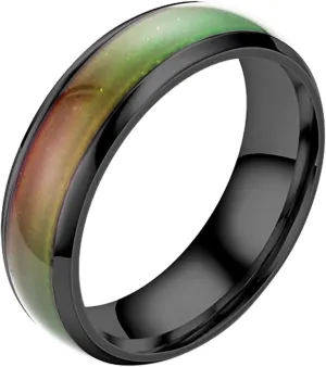 Temperature Sensitive Glaze Ring for Men Women Color Changing Couple Ring Statement Ring Minimalist Ring Lady (Black, 6)