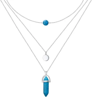 Turquoise Layered Necklaces for Women,S925 Sterling Silver Stacked Necklaces for Love One Layered Western Necklaces Vintage Turquoise Beaded Western Jewelry for Mother/Grangmother/Wife