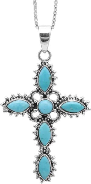 Turquoise Necklaces, Cross Pendant Necklace, Solid Sterling Silver Pendant, Vintage Pendant, Turquoise Cross Necklaces