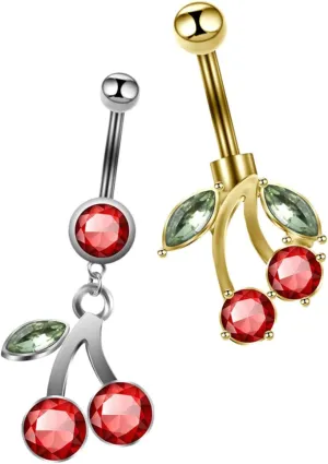 Unique Cherry Jewelry Gold Silver Belly Button Rings for Women Navel Piercing