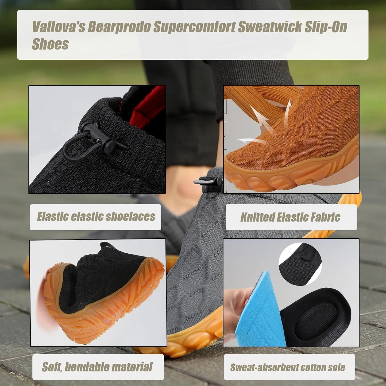 Vallova's Bearprodo Supercomfort Sweatwick Slip-On Shoes, Unisex Knitted Hiking Slip-On Shoes