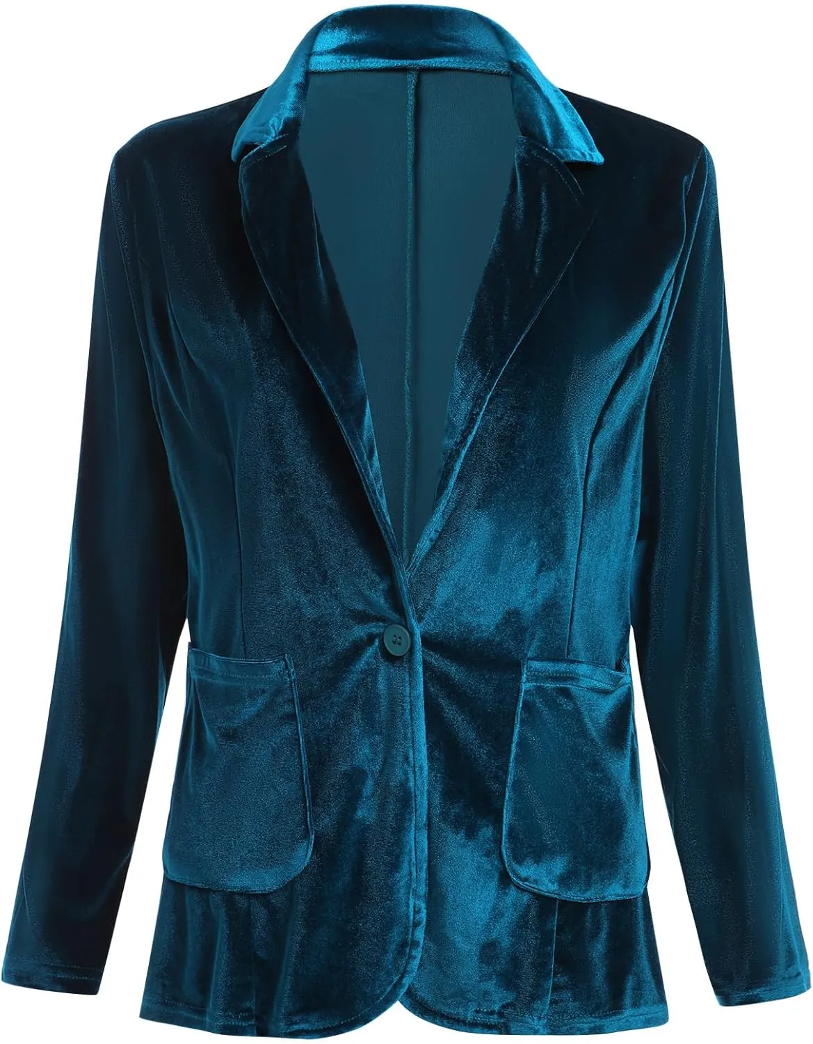 Velvet Blazer for Women 1 Button Long Sleeve Blazer Jacket Office Ladies Suit Wedding Funeral Tuxedo Jacket
