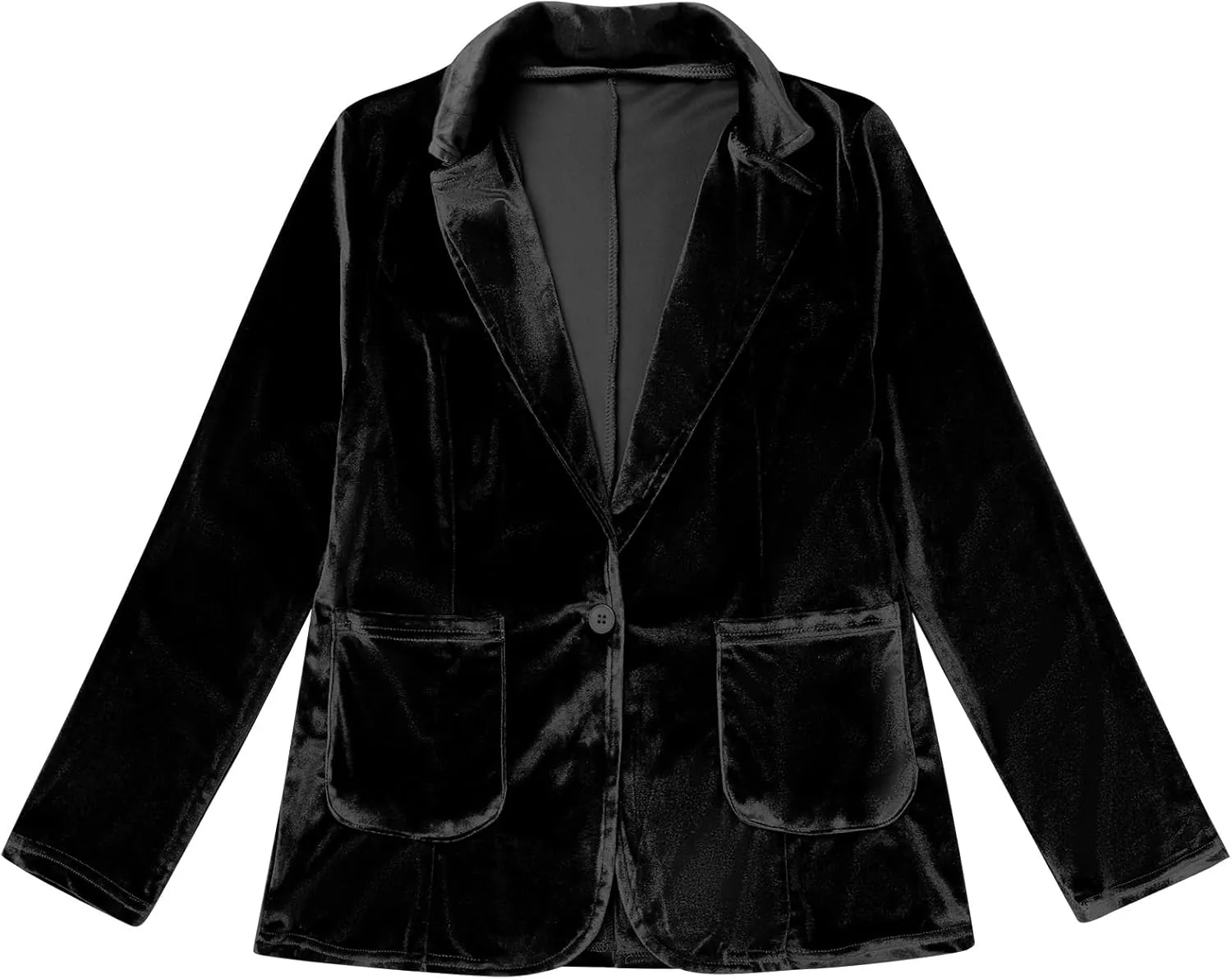 Velvet Blazer for Women 1 Button Long Sleeve Blazer Jacket Office Ladies Suit Wedding Funeral Tuxedo Jacket
