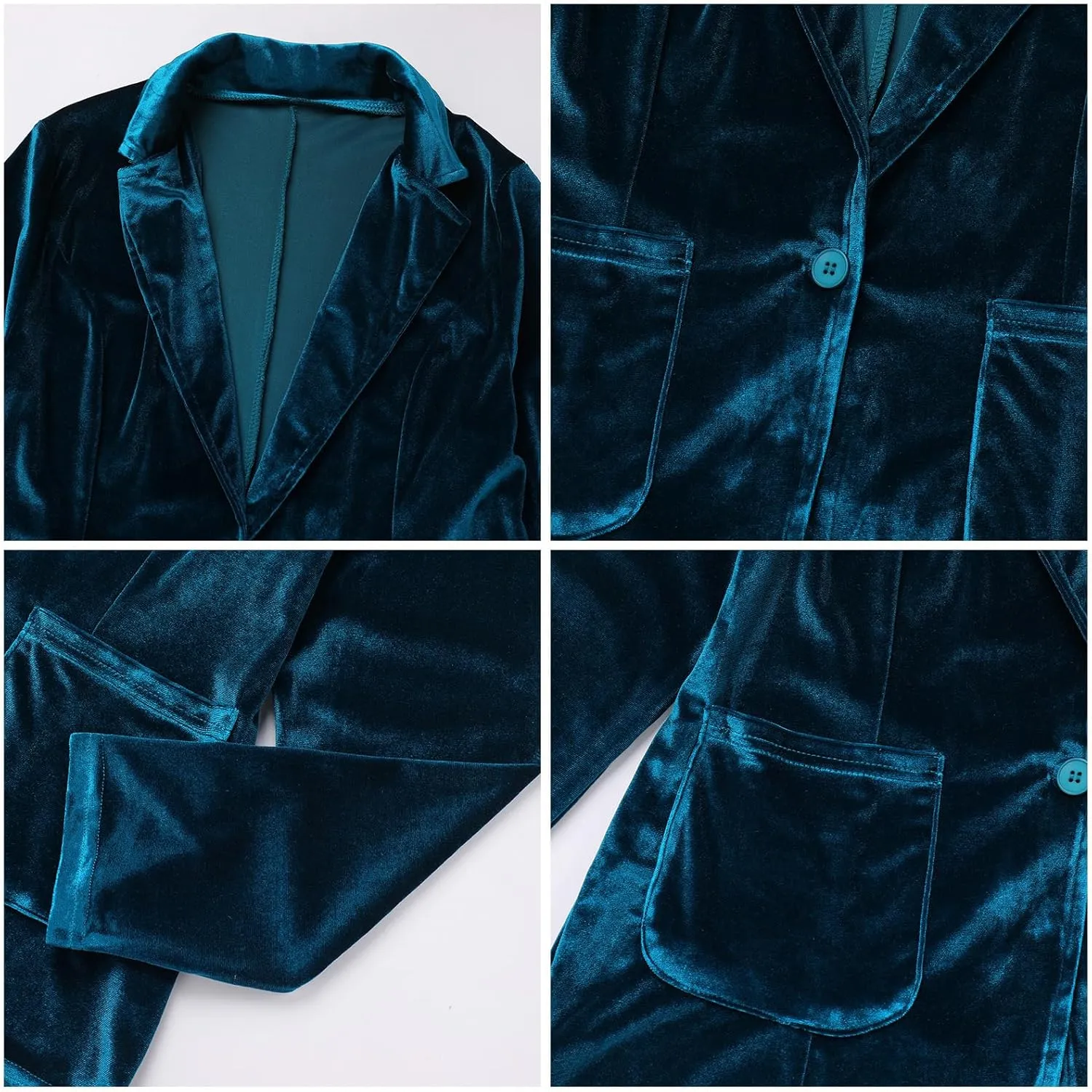 Velvet Blazer for Women 1 Button Long Sleeve Blazer Jacket Office Ladies Suit Wedding Funeral Tuxedo Jacket