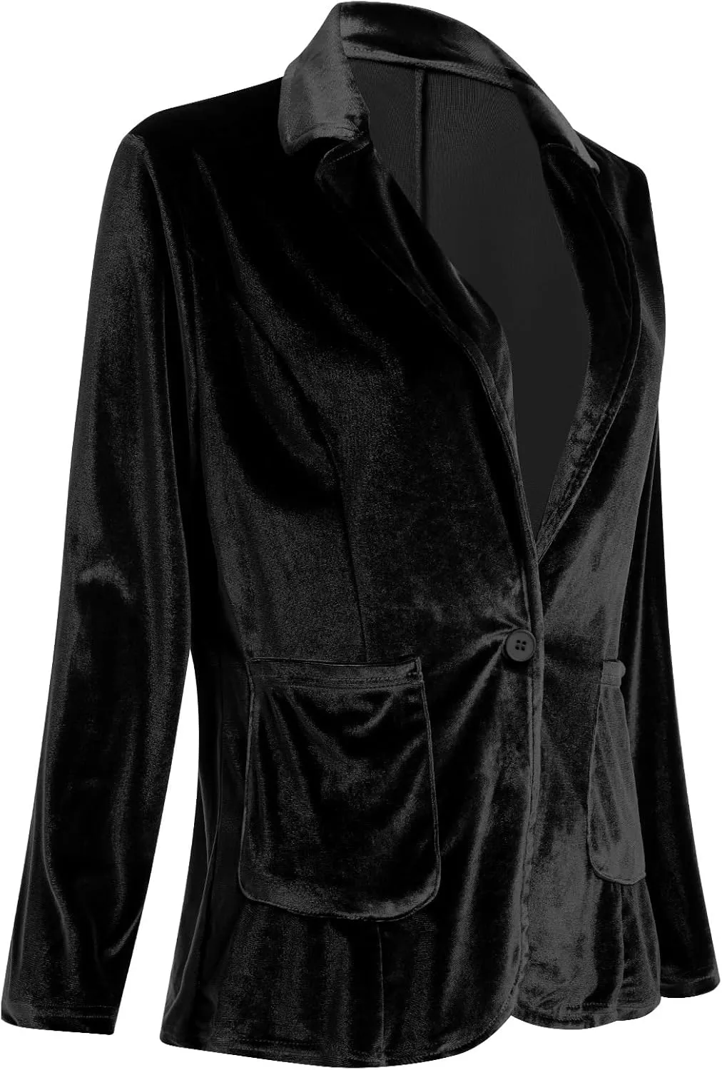 Velvet Blazer for Women 1 Button Long Sleeve Blazer Jacket Office Ladies Suit Wedding Funeral Tuxedo Jacket