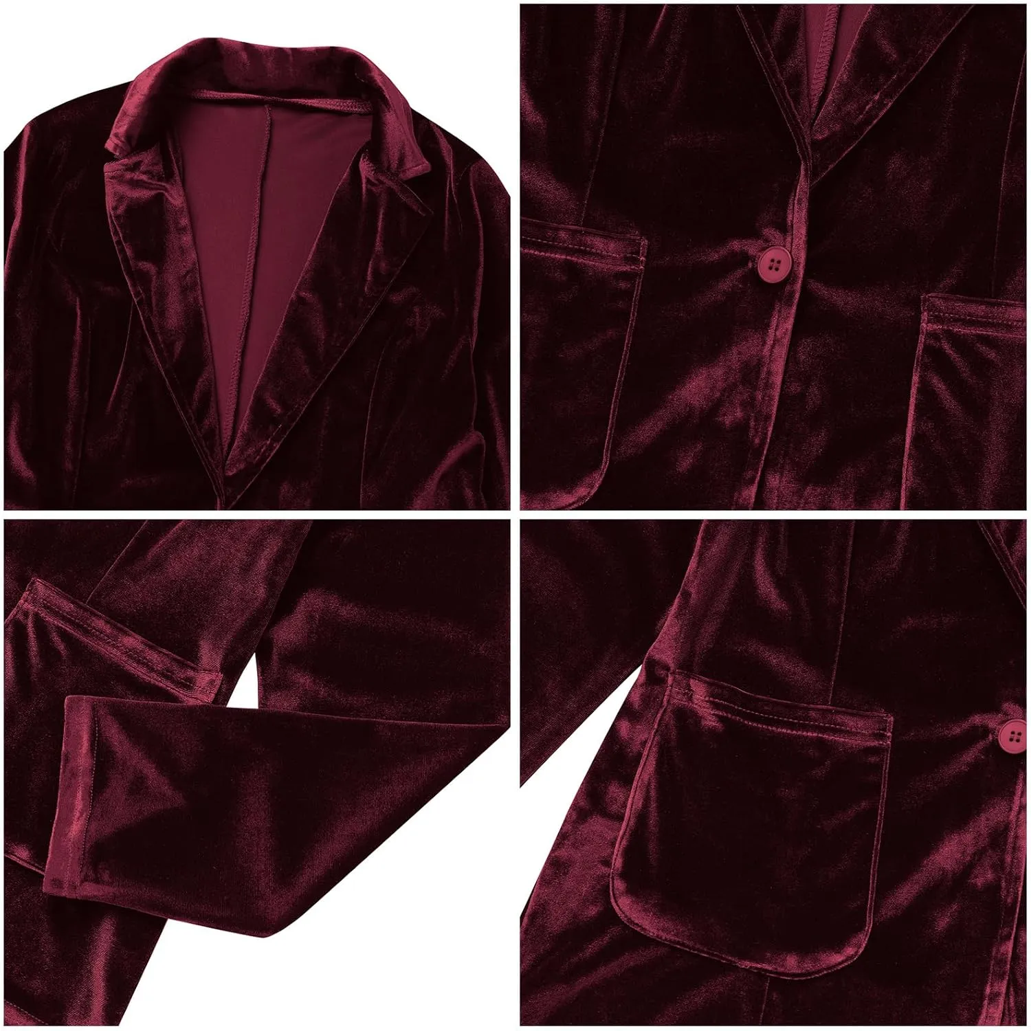 Velvet Blazer for Women 1 Button Long Sleeve Blazer Jacket Office Ladies Suit Wedding Funeral Tuxedo Jacket