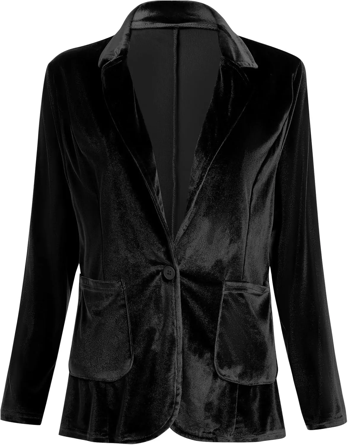 Velvet Blazer for Women 1 Button Long Sleeve Blazer Jacket Office Ladies Suit Wedding Funeral Tuxedo Jacket