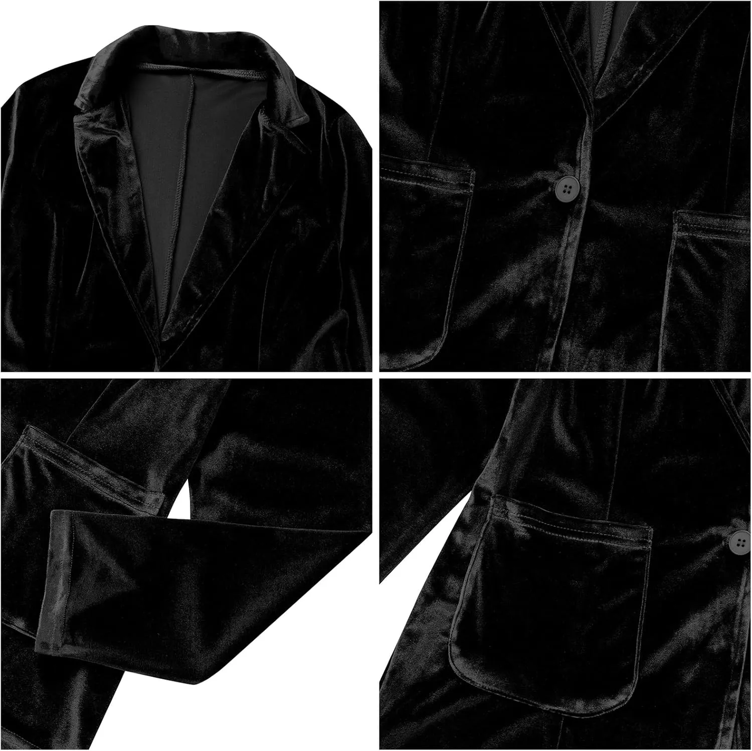 Velvet Blazer for Women 1 Button Long Sleeve Blazer Jacket Office Ladies Suit Wedding Funeral Tuxedo Jacket
