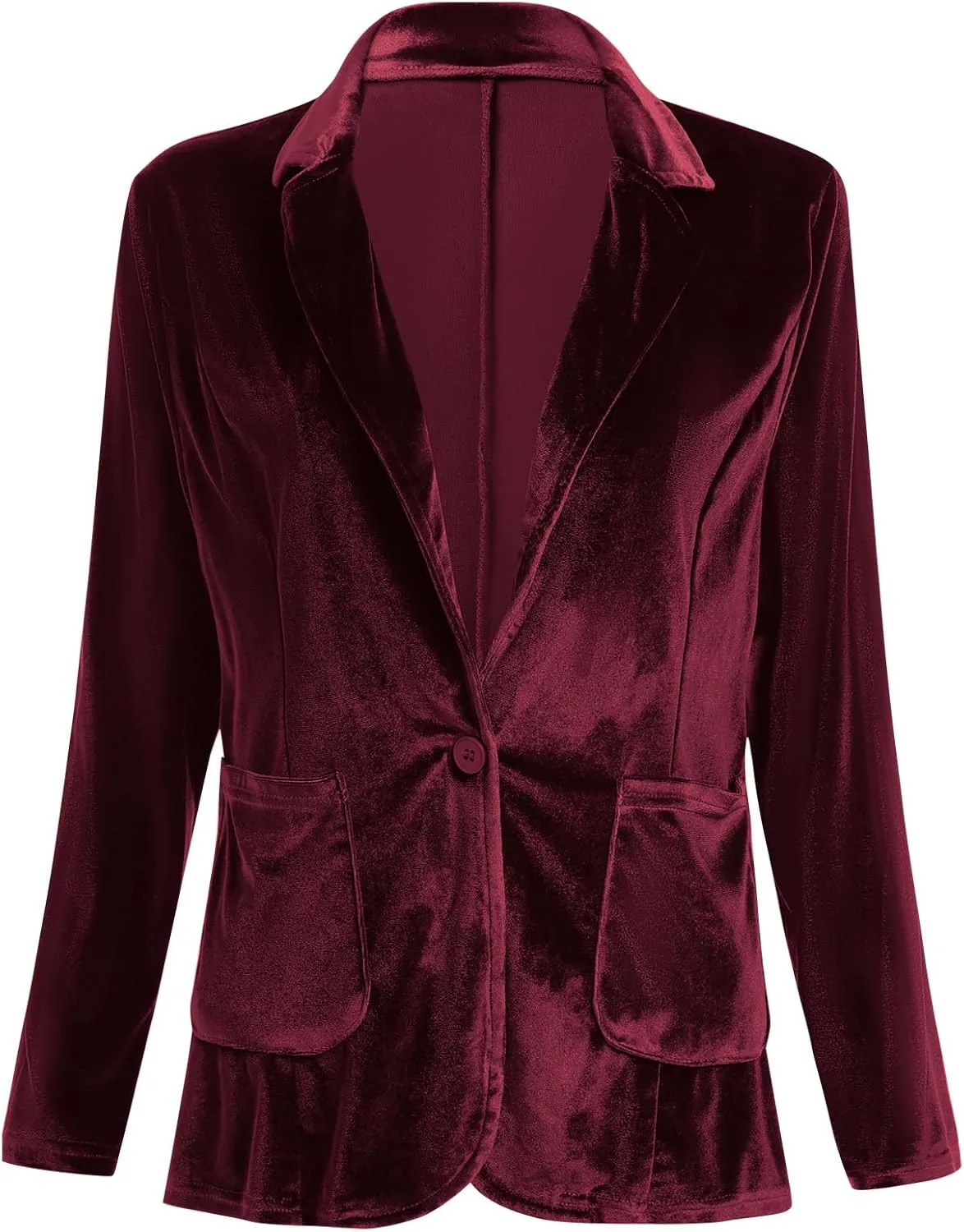 Velvet Blazer for Women 1 Button Long Sleeve Blazer Jacket Office Ladies Suit Wedding Funeral Tuxedo Jacket