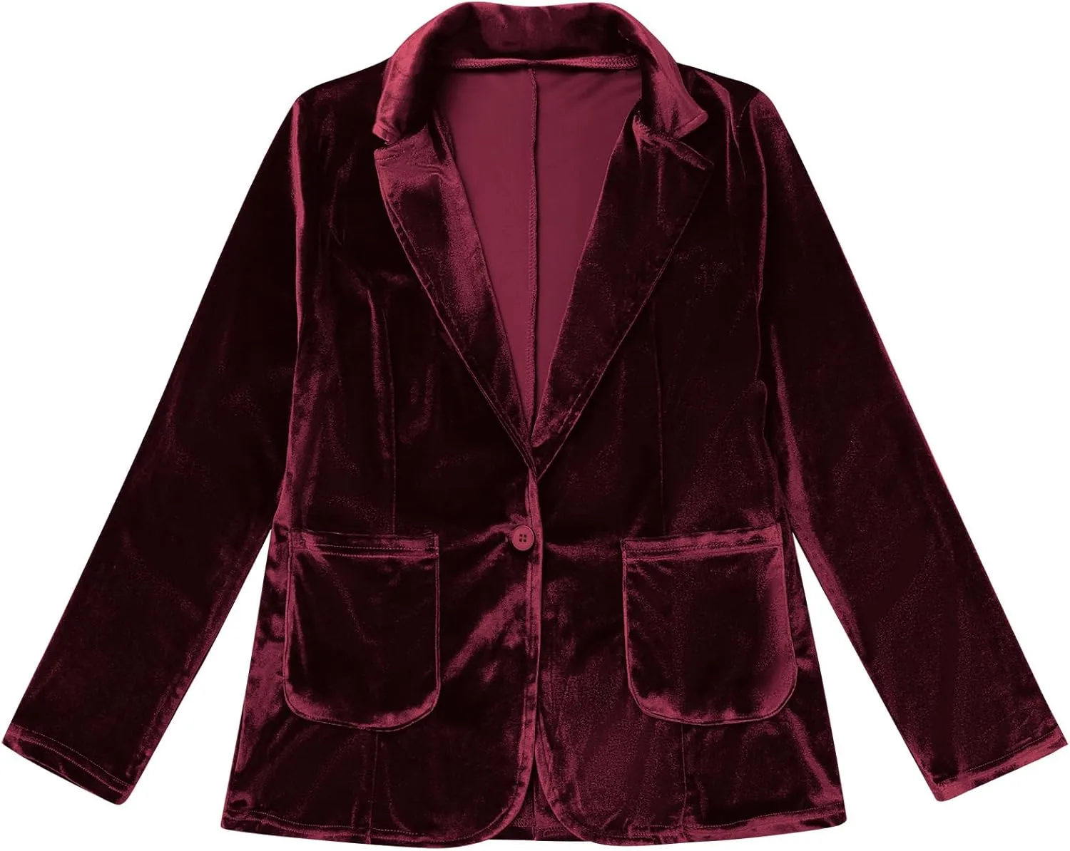 Velvet Blazer for Women 1 Button Long Sleeve Blazer Jacket Office Ladies Suit Wedding Funeral Tuxedo Jacket