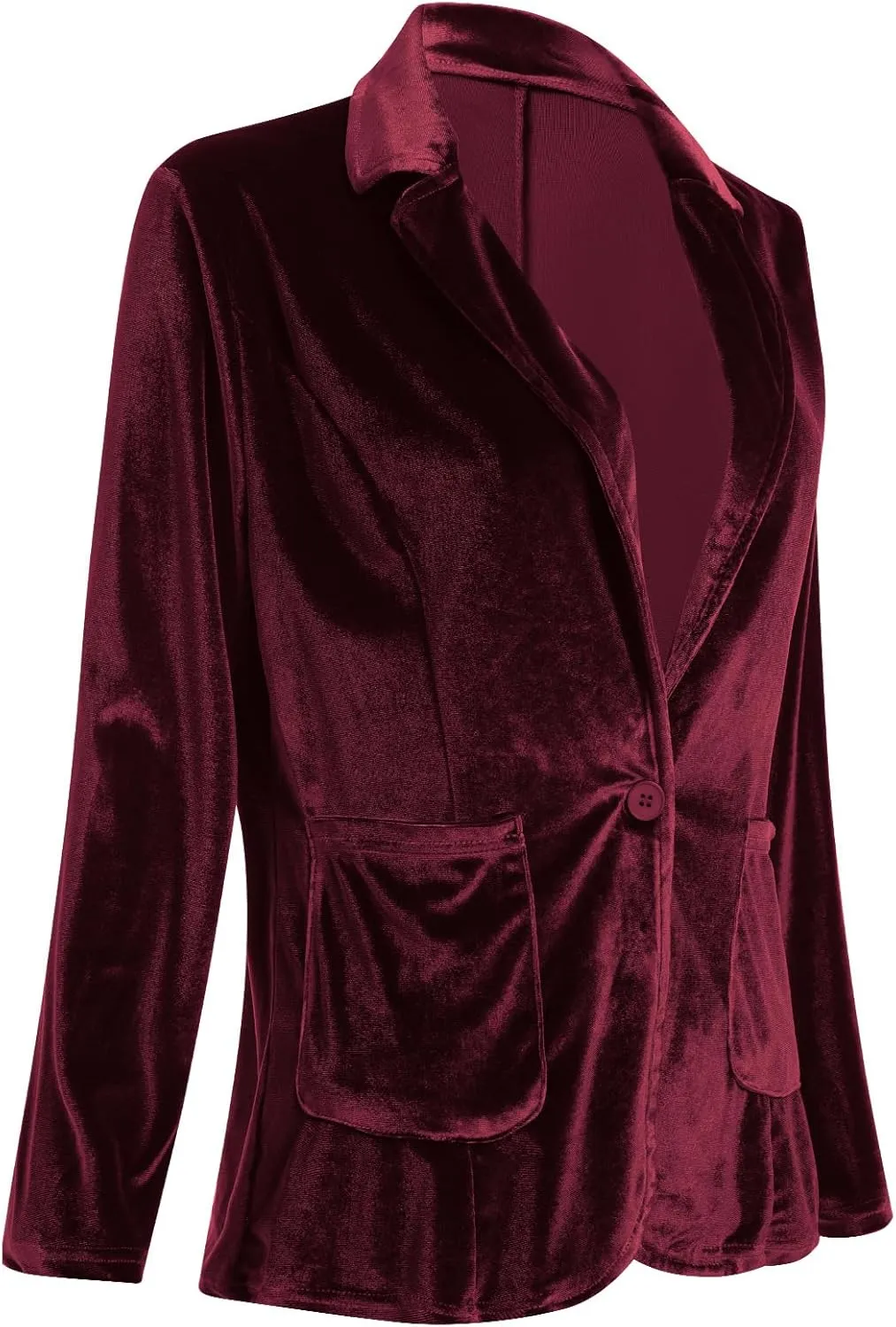 Velvet Blazer for Women 1 Button Long Sleeve Blazer Jacket Office Ladies Suit Wedding Funeral Tuxedo Jacket