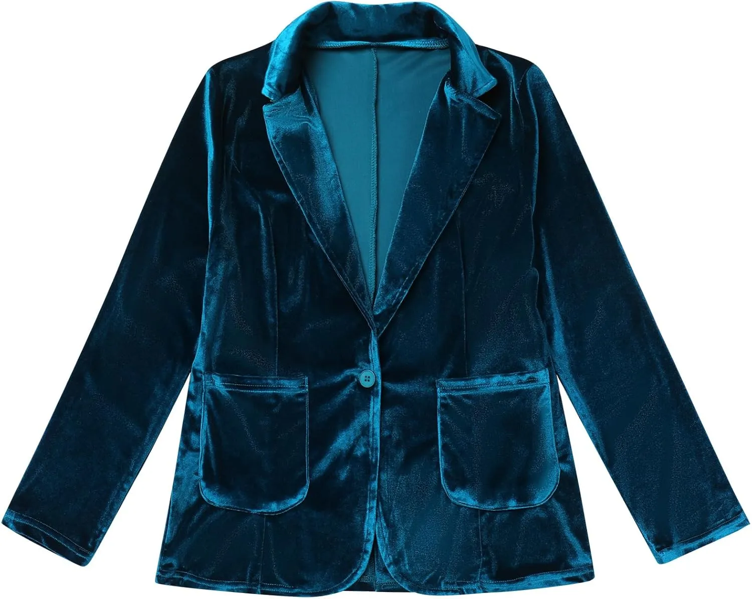 Velvet Blazer for Women 1 Button Long Sleeve Blazer Jacket Office Ladies Suit Wedding Funeral Tuxedo Jacket