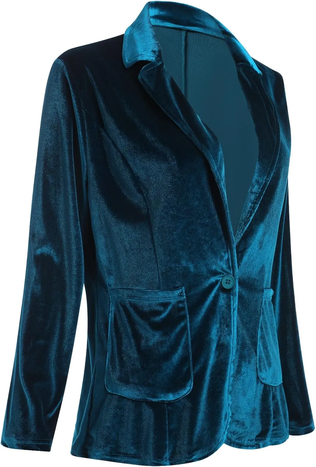 Velvet Blazer for Women 1 Button Long Sleeve Blazer Jacket Office Ladies Suit Wedding Funeral Tuxedo Jacket