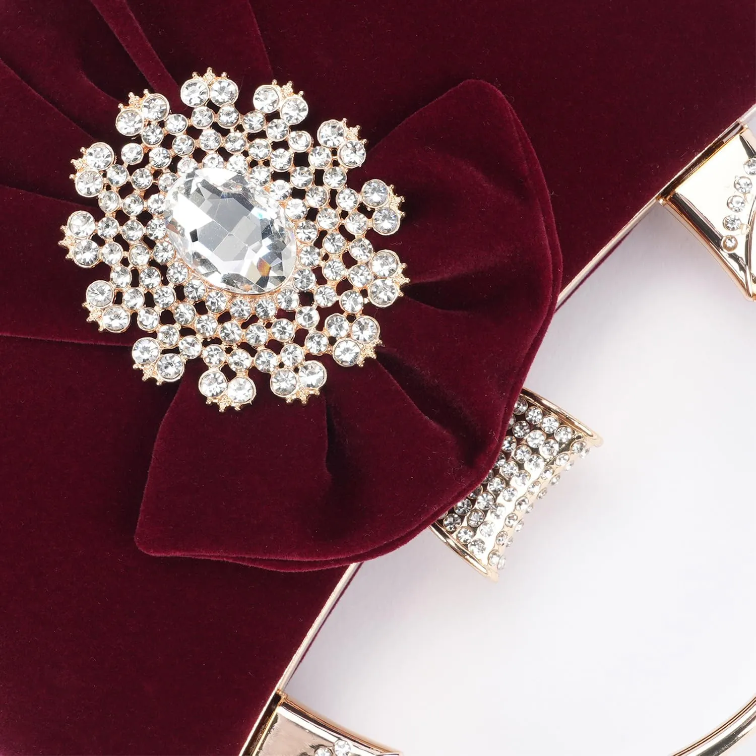 Velvet Evening Bags For Women With Flower Closure Rhinestone Crystal Embellished Clutch Purse For Party Wedding