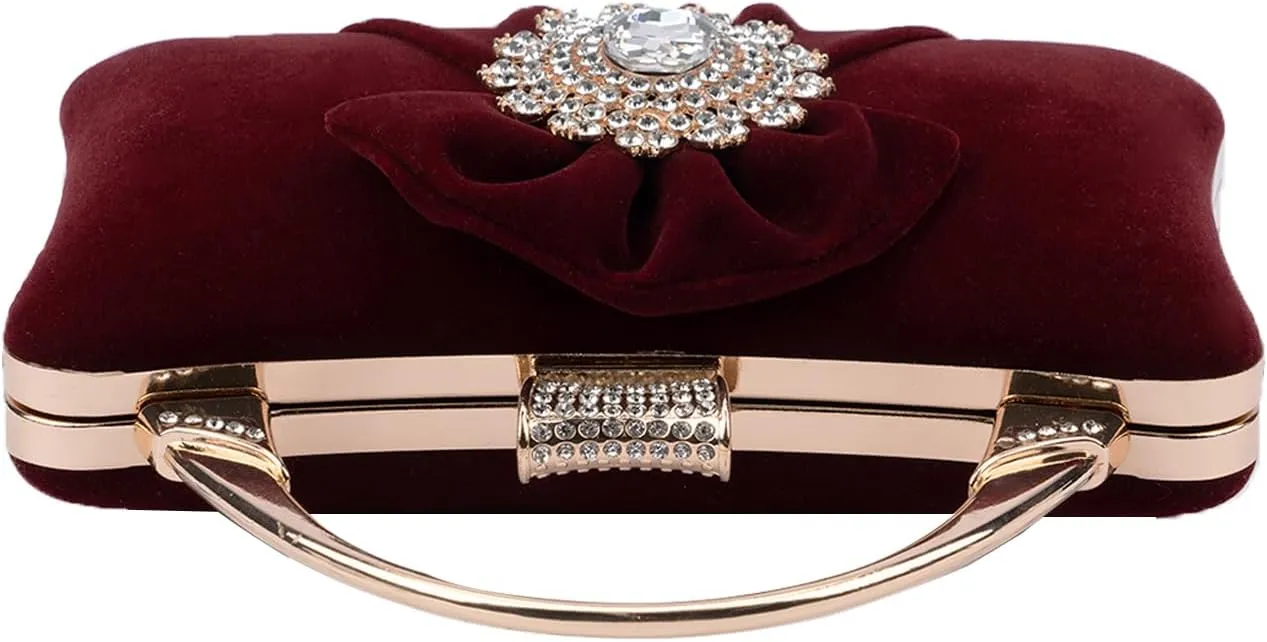 Velvet Evening Bags For Women With Flower Closure Rhinestone Crystal Embellished Clutch Purse For Party Wedding