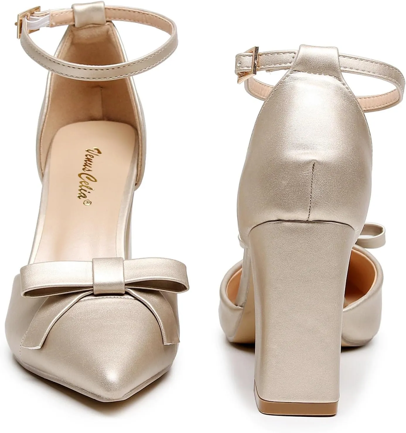 VenusCelia Women's Brightest Strap Pump Block Heel Shoe