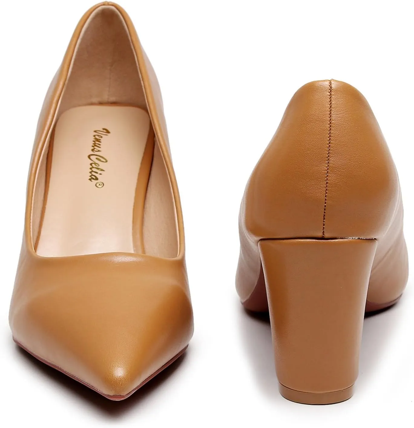 VenusCelia Women's Lewin Pump Chunky Heel Shoe