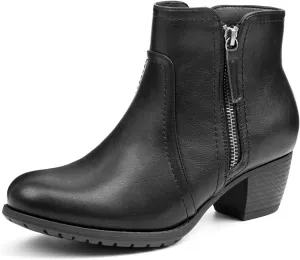 VJH confort Women's Ankle Boots,Lace-up Round Toe Comfortable Low Heel Dress Booties with Side Zipper