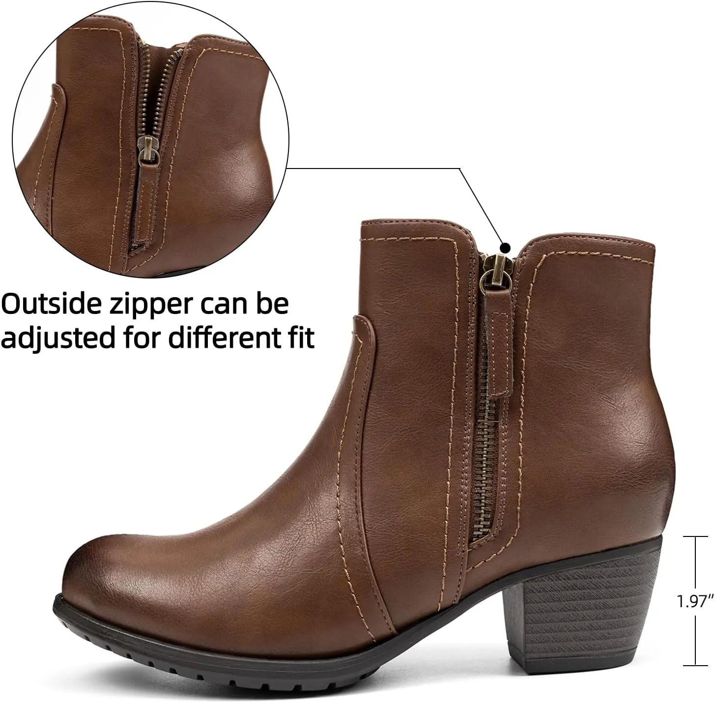 VJH confort Women's Ankle Boots,Lace-up Round Toe Comfortable Low Heel Dress Booties with Side Zipper