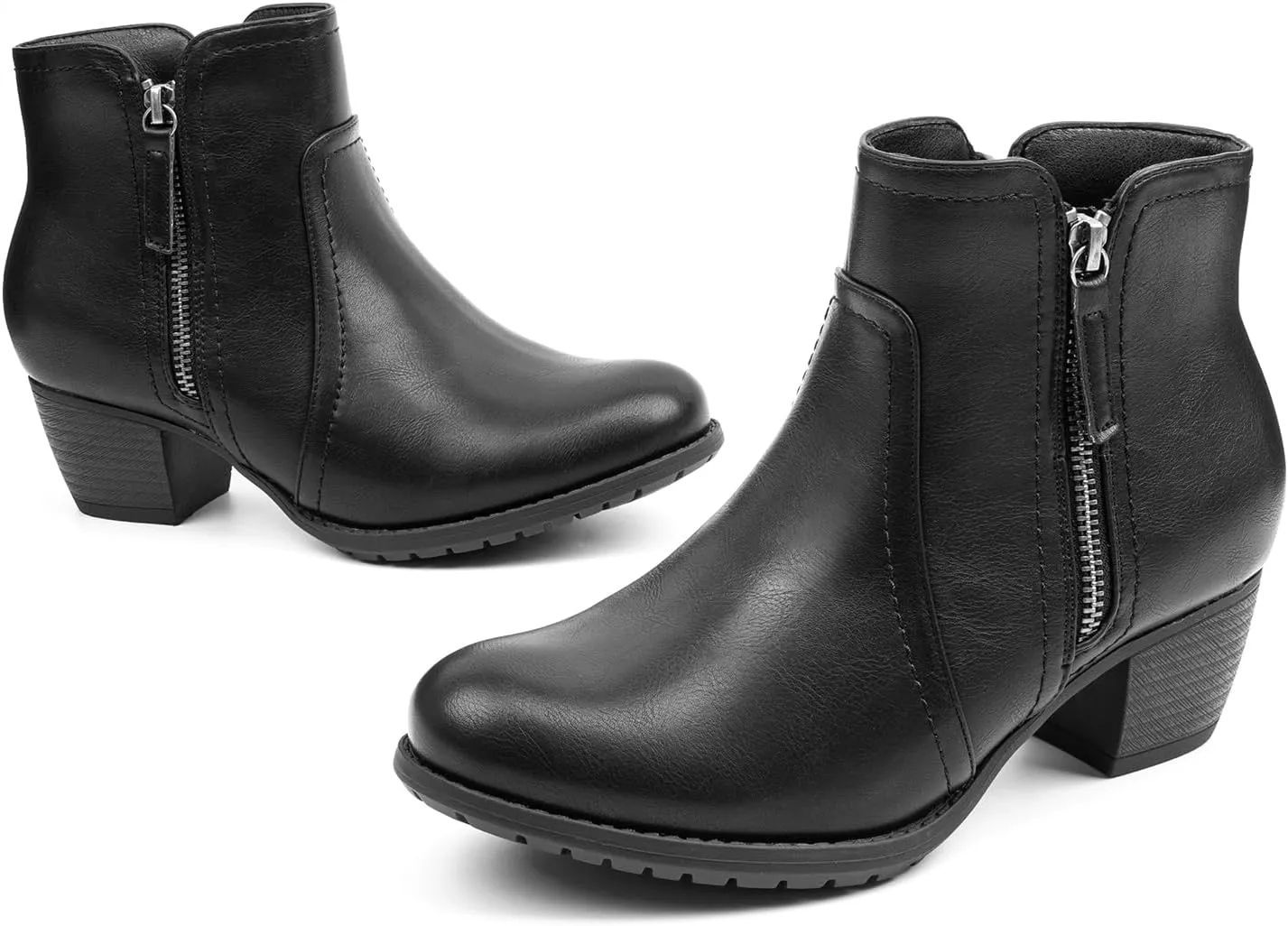 VJH confort Women's Ankle Boots,Lace-up Round Toe Comfortable Low Heel Dress Booties with Side Zipper