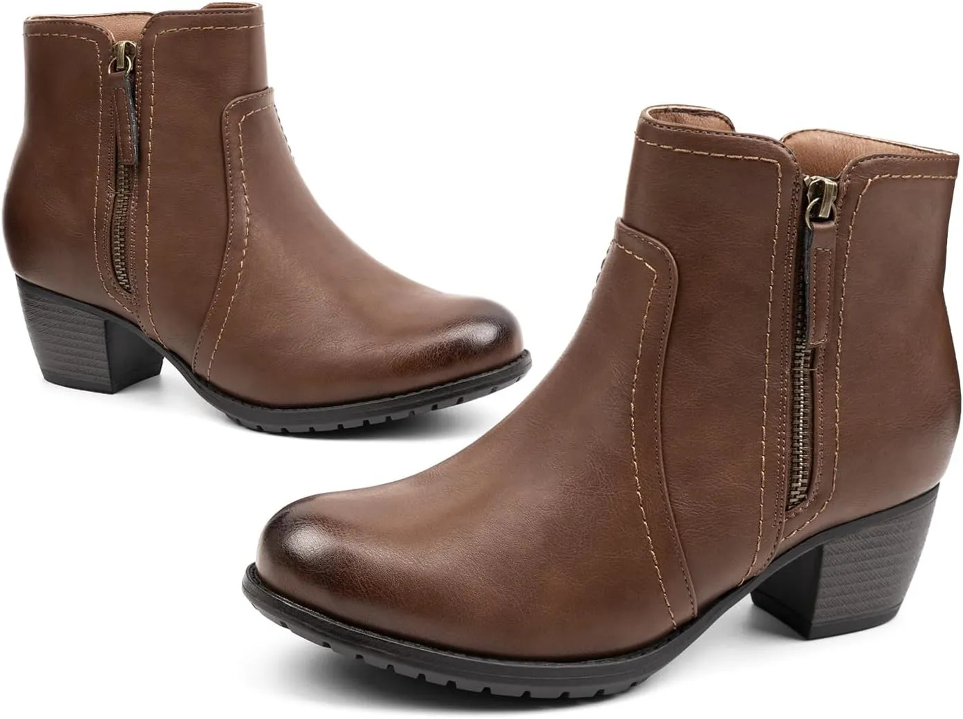 VJH confort Women's Ankle Boots,Lace-up Round Toe Comfortable Low Heel Dress Booties with Side Zipper