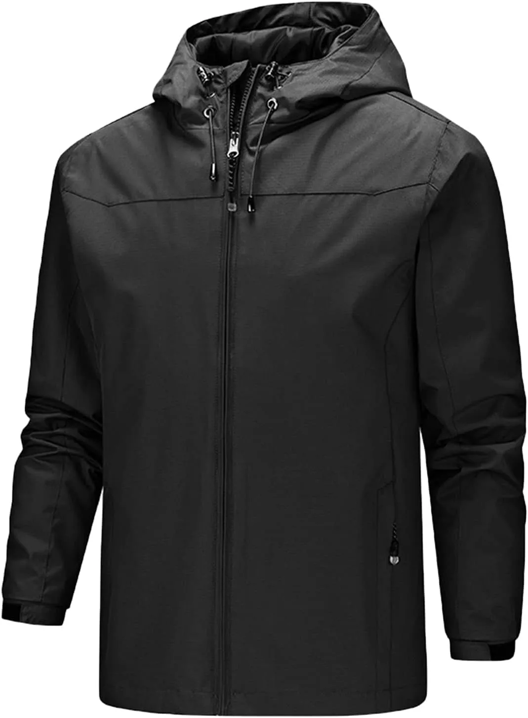 Waterproof Jackets for Men Lightweight Full Zip Long Sleeve Windbreaker Jackets with Hood Detachable Hiking Coats