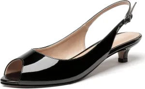 WAYDERNS Women's Peep Toe Patent Leather Ankle Strap Slingback Kitten Heels Low Heel Pumps Evening Work Dress Shoes 1.5 Inch